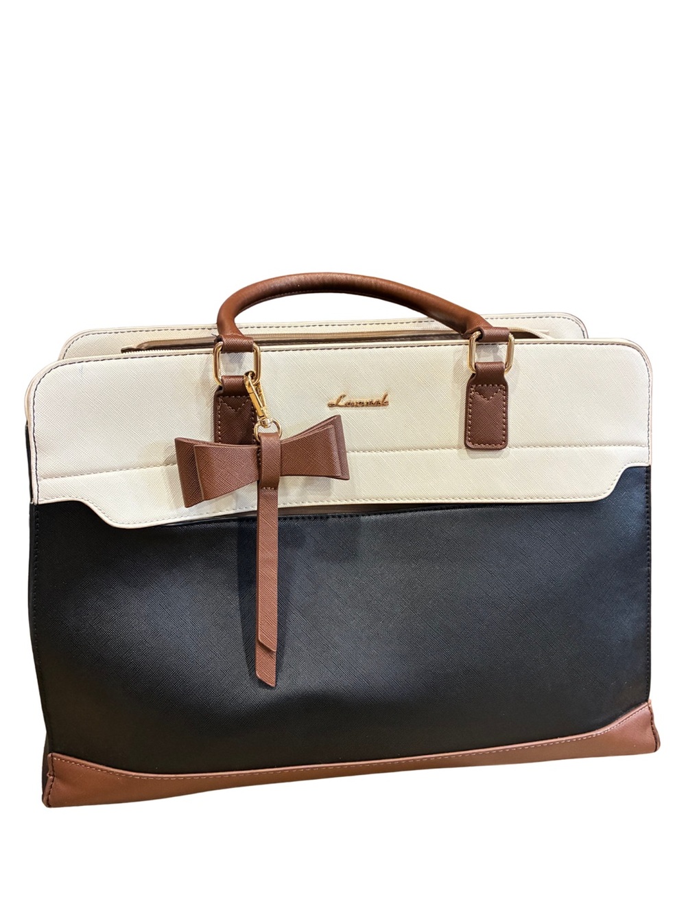 LOVEVOOK Laptop Work Tote Bag Black Cream Brown Bow Large